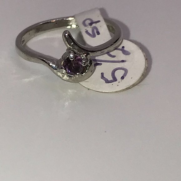 Amethyst Cz Purple U Shaped Ring, Size 5 1/2 - Picture 3 of 8